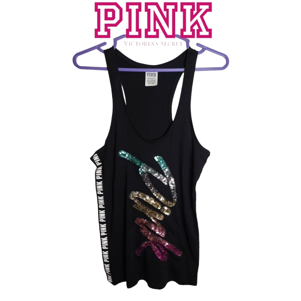 PINK Victoria's Secret Black Sequin Tank Top